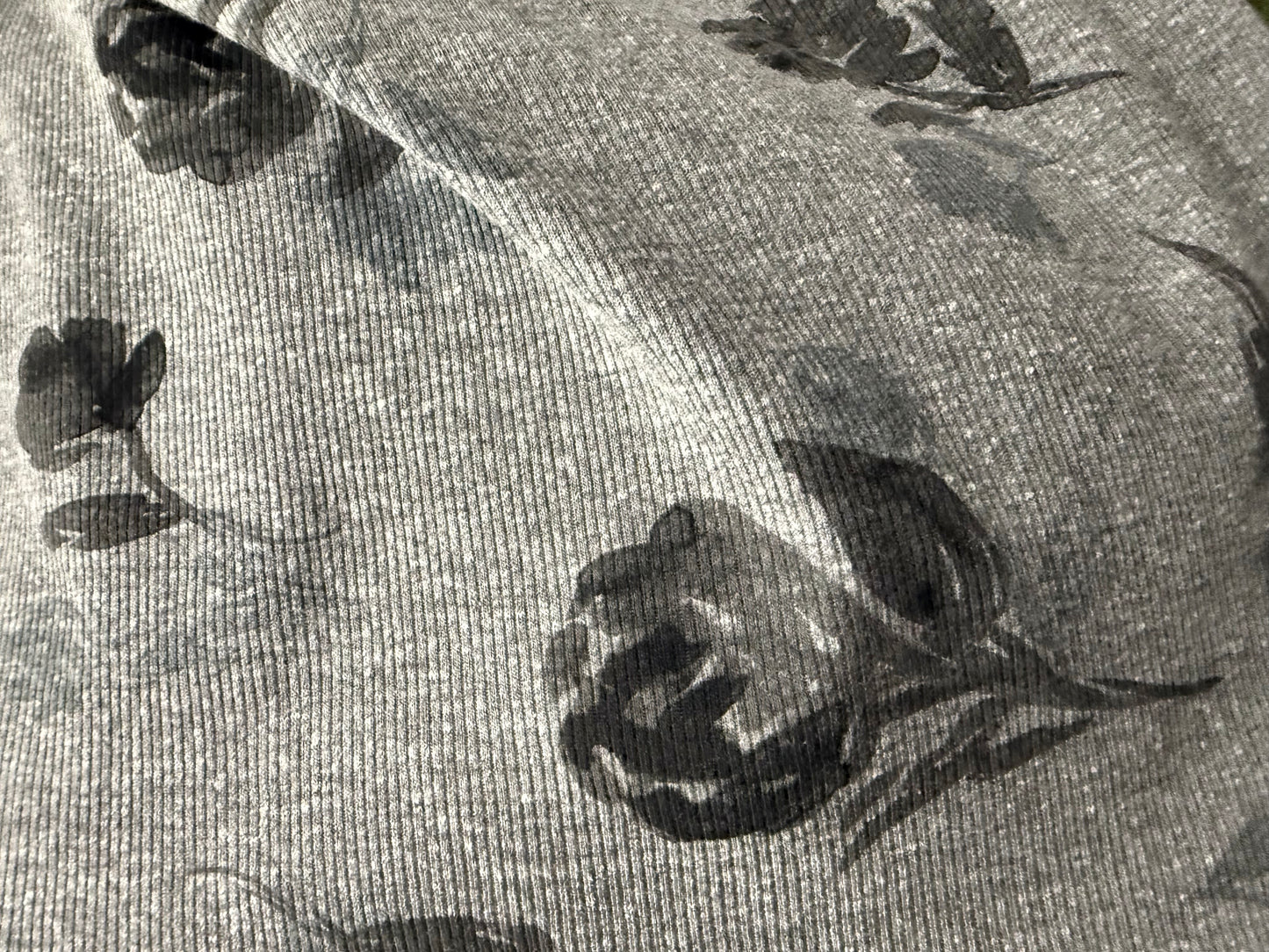 Grey Black Floral Rib Knit “Storm Roses”