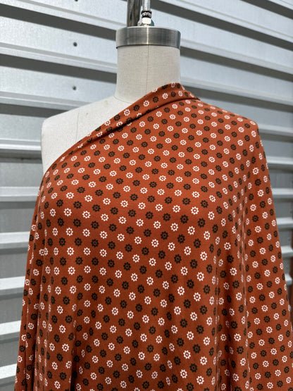 Rust Brown Gold Floral Dot Print Polyester Spandex Knit "Grand Canyon Trip"