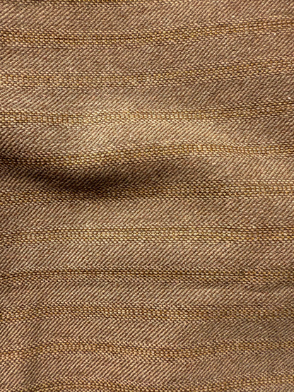 Tan Brown Woven Herringbone Stripe Wool Polyester Coating "Basket Weave"