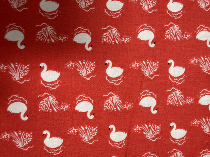 Coral White Swan Ditsy Print Quilt Cotton "Swan Song”