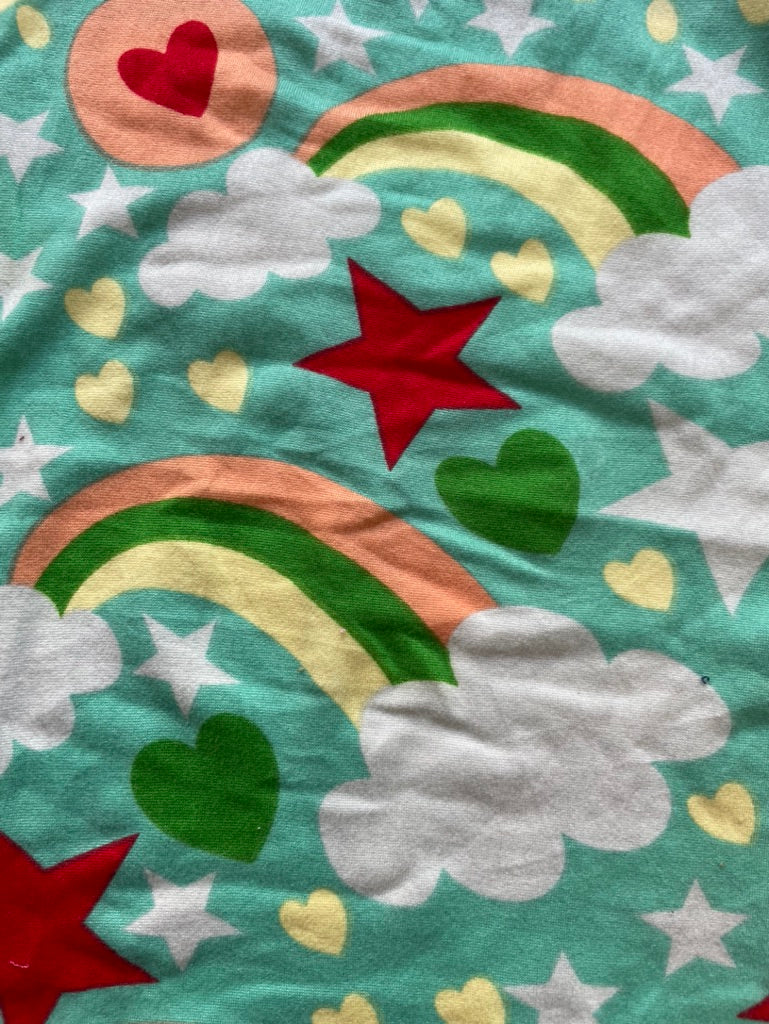 Mint Green Rainbow Cloud Star Print Polyester Spandex Brushed Jersey Knit "Minty Rainbows"