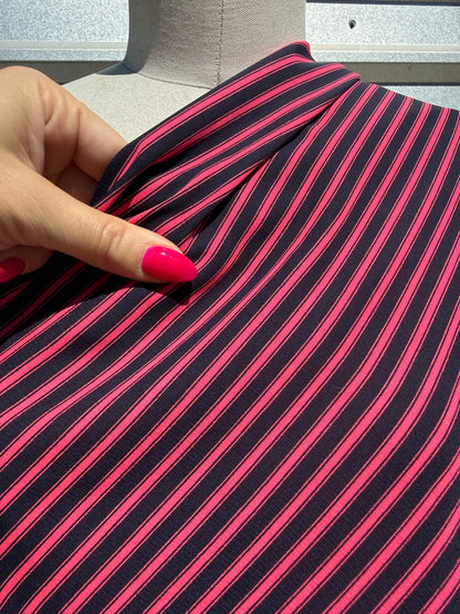 Neon Pink Navy Thin Stripe Polyester Woven "Legally Pink"