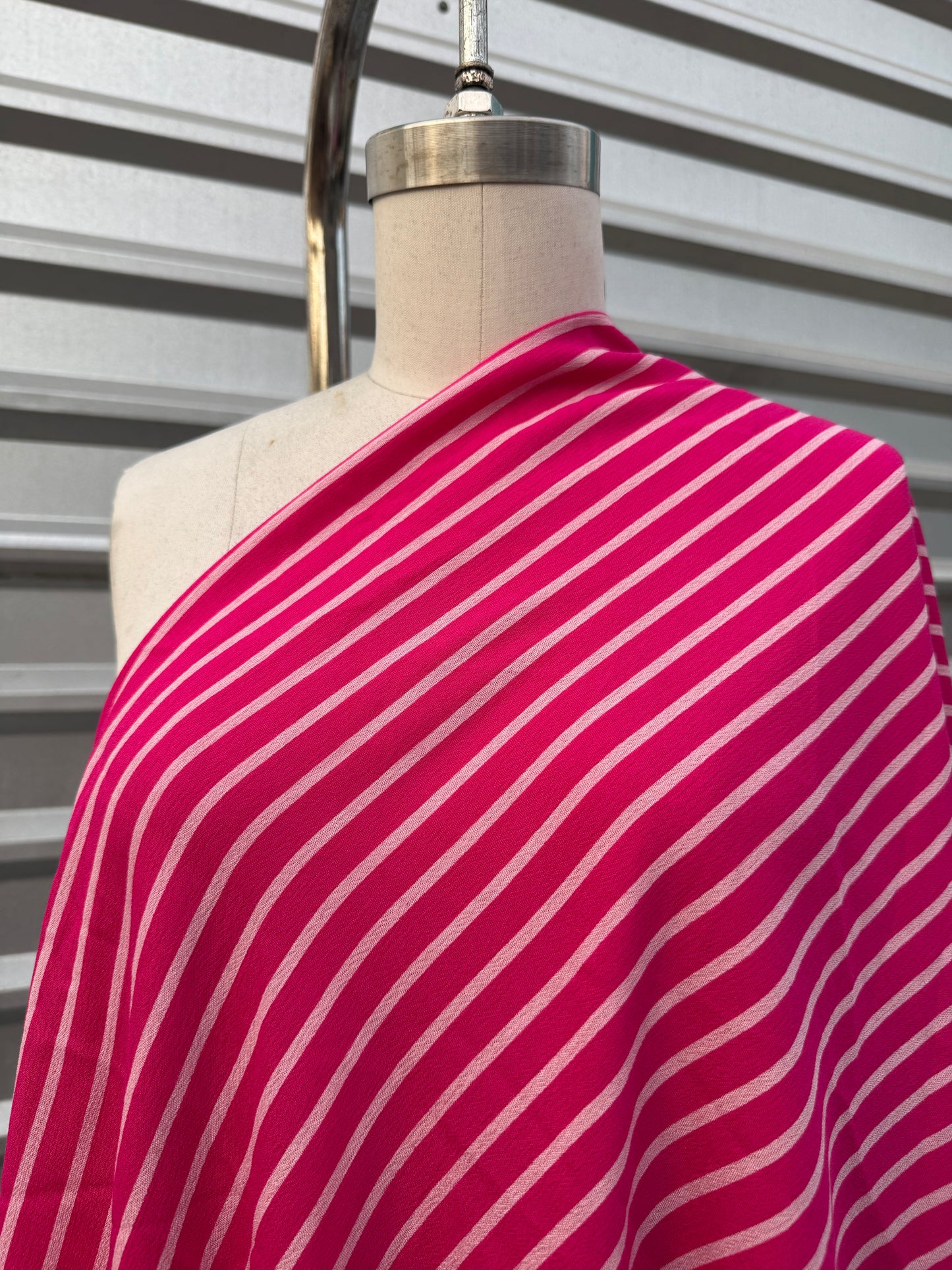 Pink White Stripe Rayon Challis Woven "Pinky Kinky"