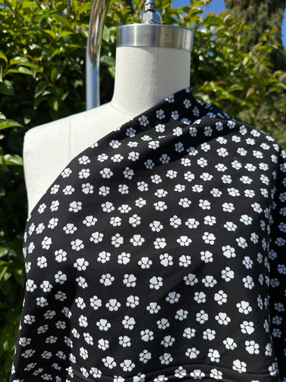 Black White Animal Paw Print Cotton Poplin Woven "Fur Baby FurEver"