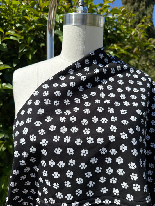 Black White Animal Paw Print Cotton Poplin Woven "Fur Baby FurEver"
