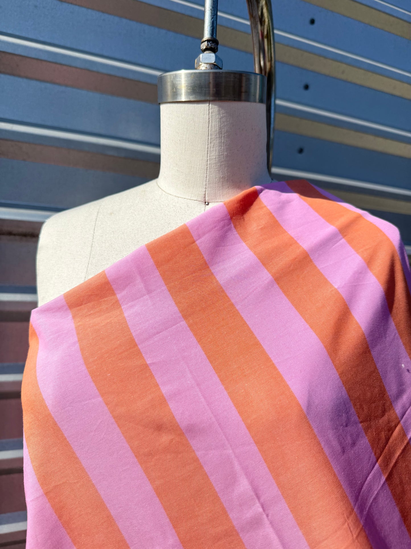 Pink Orange Stripe Poplin Shirting Woven "Electro Summer"