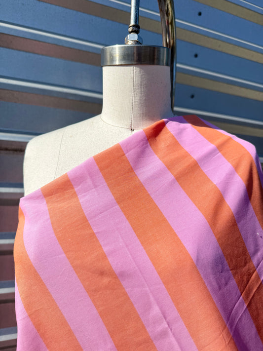 Pink Orange Stripe Poplin Shirting Woven "Electro Summer"