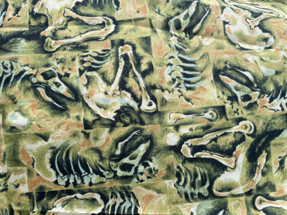 Olive Green Taupe Dinosaur Bone Print Polyester Poplin Vintage " Clever Girl"