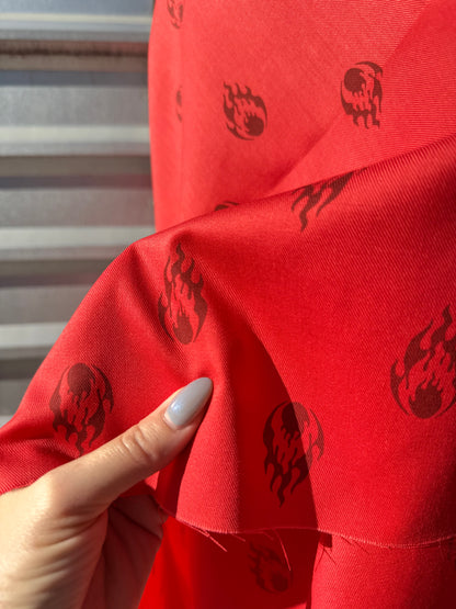 Red Flame Print Cotton Polyester Twill Poplin Woven "That's Hot"