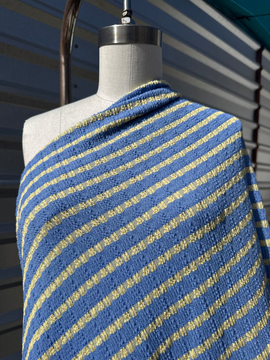 Blue Yellow Stripe Smocked Cotton Spandex Knit “Lemon Drop”