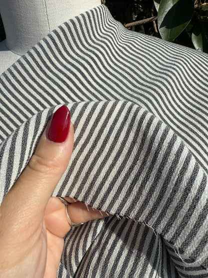 Faded Navy White Vertical Stripe Vintage  Sheer Rayon Georgette Woven "French Breeze"