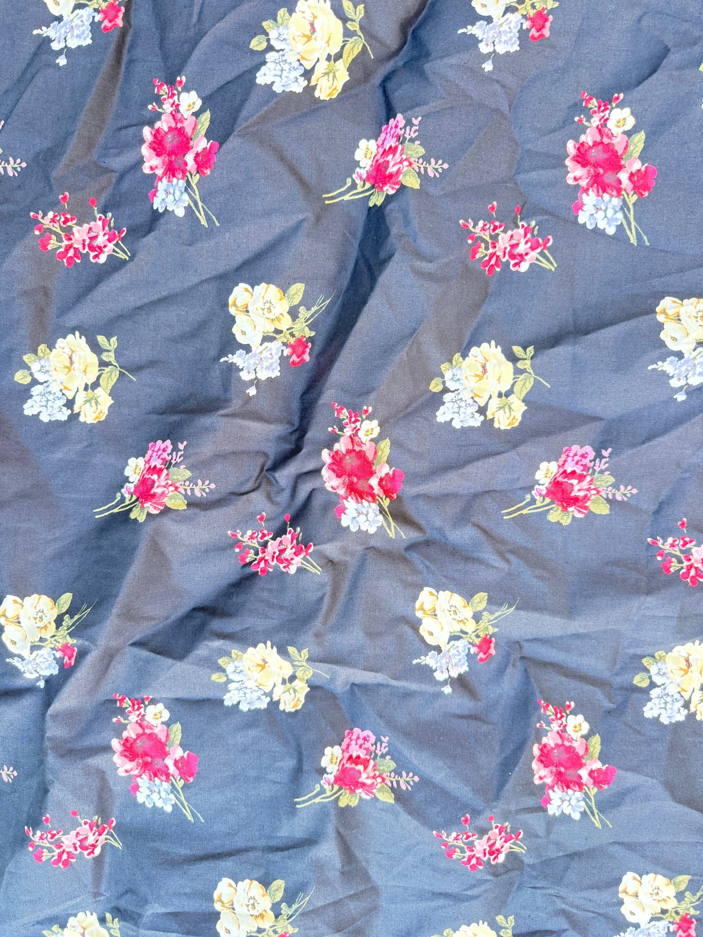 Blue Black Pink Yellow Floral Cotton Spandex Poplin “ Blooming Again”