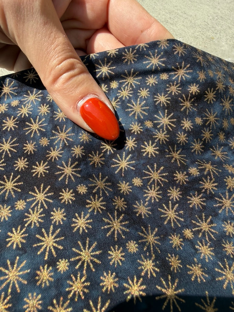 Blue Batik Gold Star  Ditsy Print Quilt Cotton "Shine Bright"
