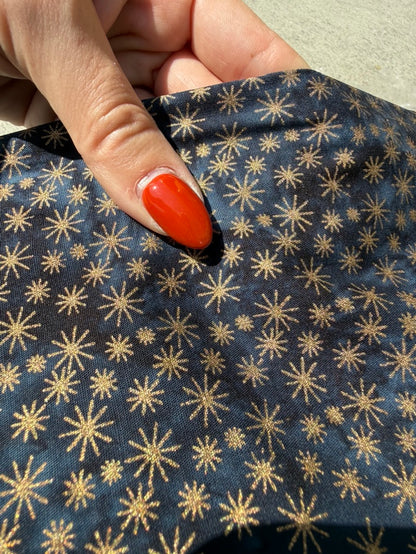 Blue Batik Gold Star  Ditsy Print Quilt Cotton "Shine Bright"