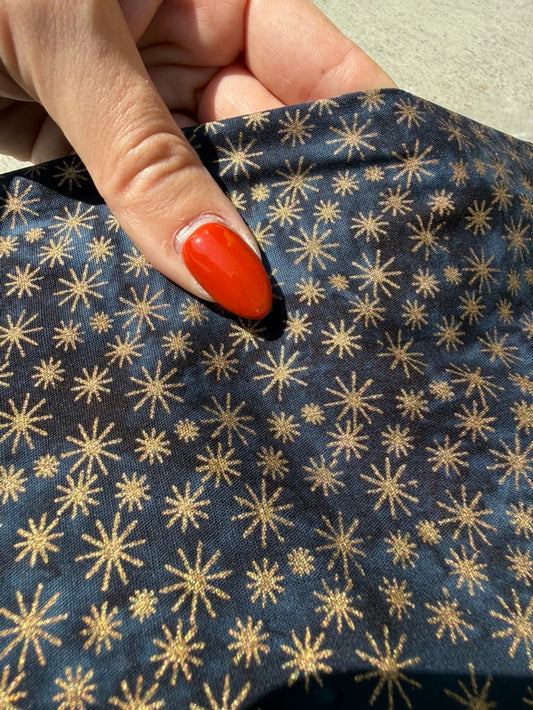 Blue Batik Gold Star  Ditsy Print Quilt Cotton "Shine Bright"