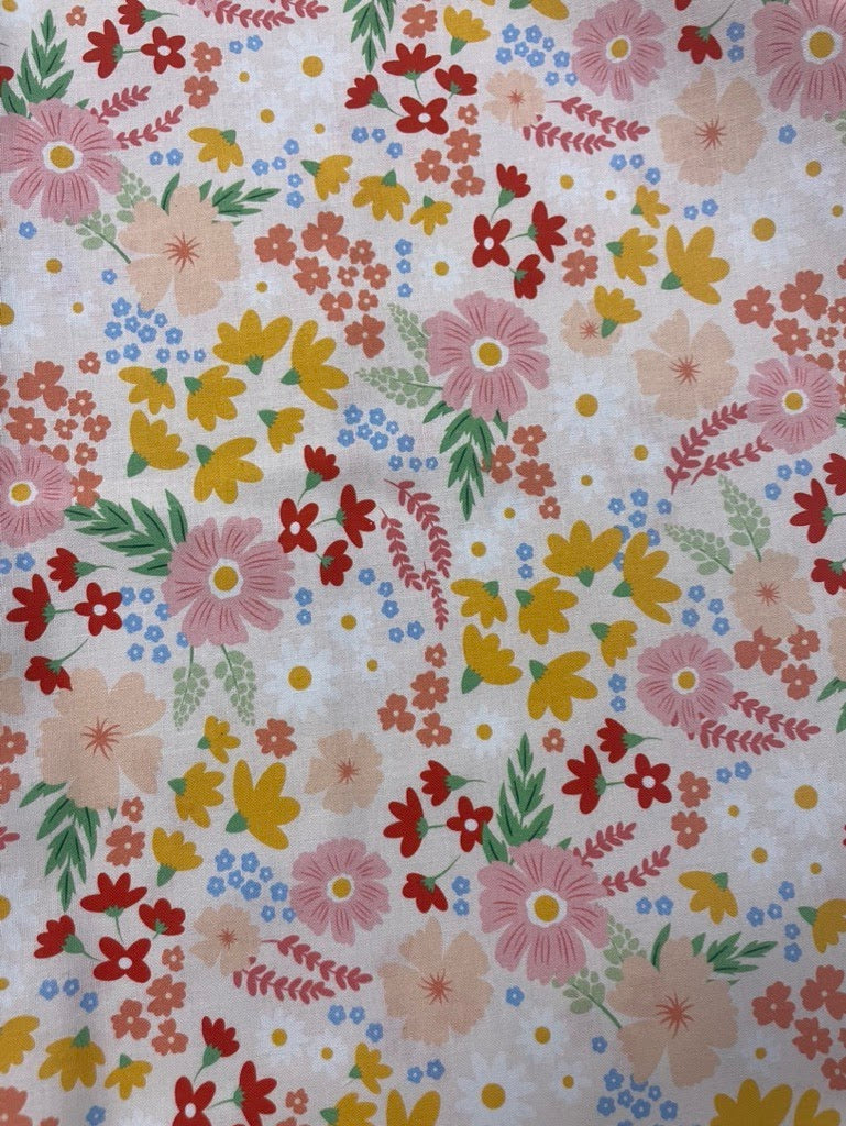 Pink Yellow Red Blue Green Floral Quilt Cotton Poplin Woven "Wildflower Mix"