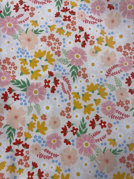 Pink Yellow Red Blue Green Floral Quilt Cotton Poplin Woven "Wildflower Mix"