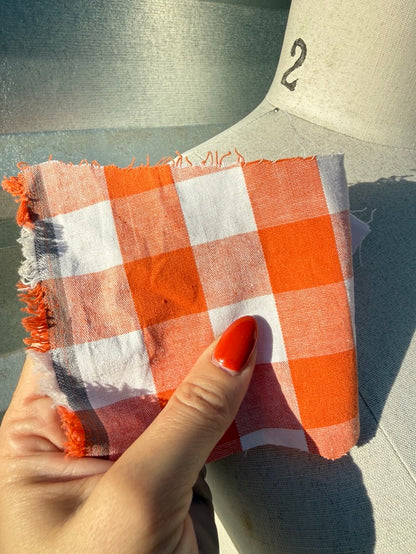 Orange White Gingham Plaid Cotton Poplin “Pumpkin Patch"