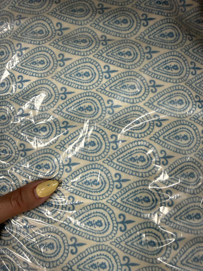 White Blue Paisley Print Minky Polyester "Wander Paisley”