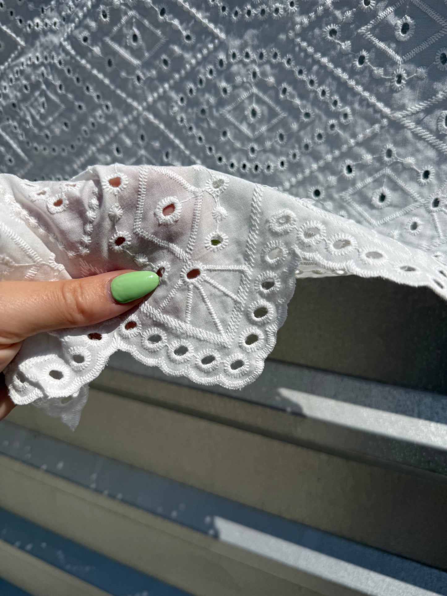 White Scalloped Edge Eyelet Cotton Woven “Dollie”