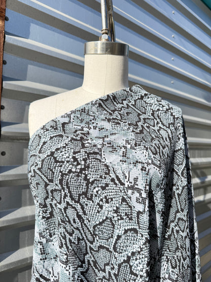 Black White Gray Abstract Snake Animal Print Polyester Crepe "Snakeskin Impressions"