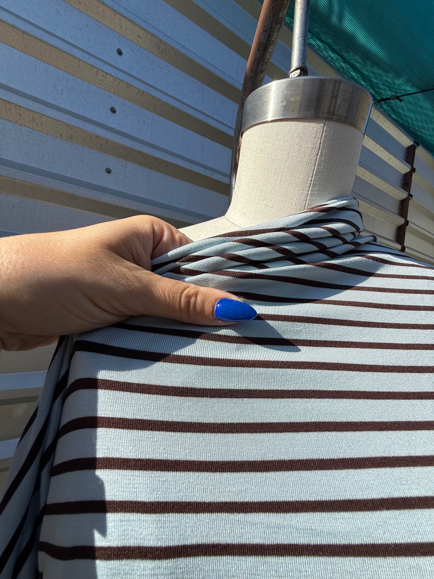 Light Blue Brown Stripe Rayon Spandex Jersey "Blueberry Muffin"