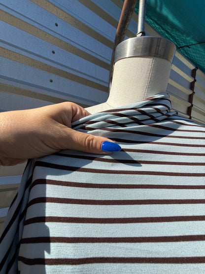 Light Blue Brown Stripe Rayon Spandex Jersey "Blueberry Muffin"