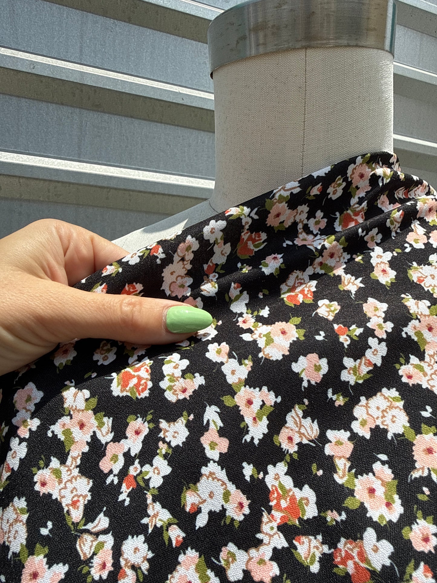 Black White Rust Green Rose Floral Polyester Woven "Alyssa's Garden"