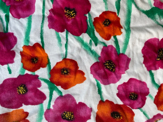 Red Purple Green Yellow Black Poppy Watercolor Floral Cotton Baby Rib Knit Jersey "Painted Poppies"