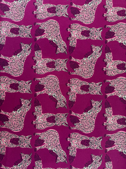 Pink Floral Fox Print Cotton Spandex Sateen Woven "Fox Bouquet"