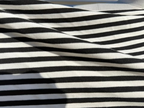 White Black .5" Stripe 2x1 Soft Rayon Spandex Rib Knit "Pirate Life For Me"