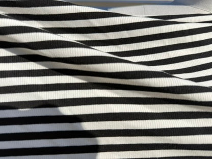 White Black .5" Stripe 2x1 Soft Rayon Spandex Rib Knit "Pirate Life For Me"