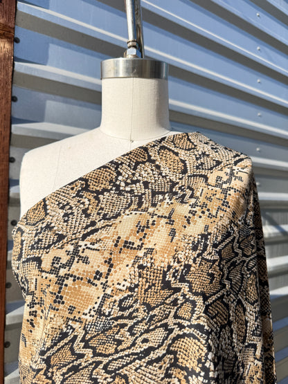 Black Brown Tan Cream Snakeskin print Polyester dobby Crepe "Mojave Rattle"