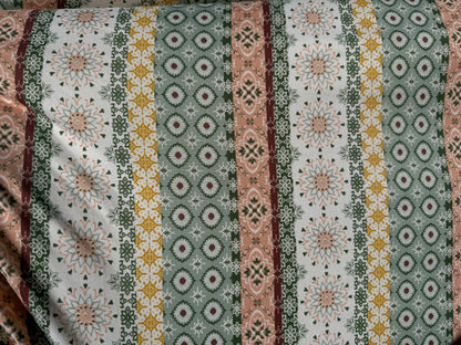 Sage Green Pink White Boho Stripe Print Polyester Spandex Knit "Willow”