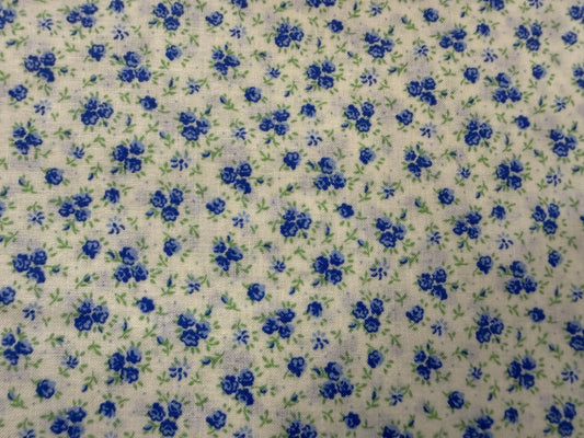 Blue White Ditsy Rose Calico Floral Print Quilt Cotton "Blue Eyed Jane”