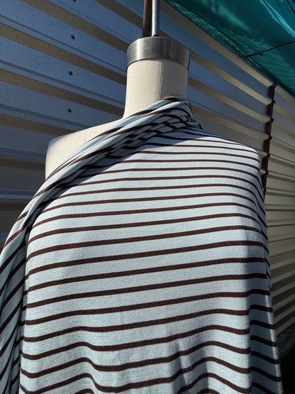 Light Blue Brown Stripe Rayon Spandex Jersey "Blueberry Muffin"