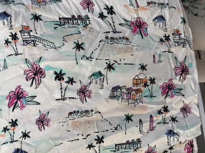 Black Orange Blue Pink Purple Ivory Tan Floral Beach Palm Tree Rayon Satin Woven "Island Breeze"
