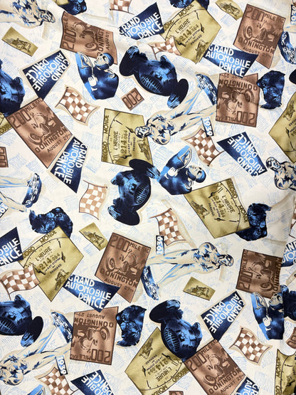Blue Vintage Car Rayon 7 Yards