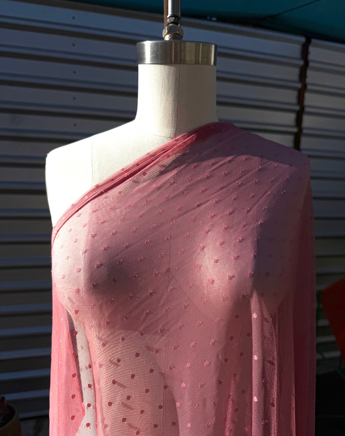 Vintage Rose Pink Dot Micro Mesh Stretch Knit "Venus”