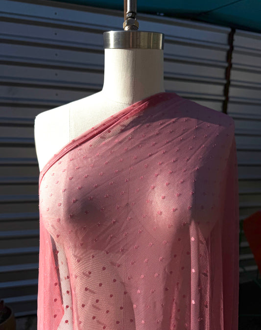 Vintage Rose Pink Dot Micro Mesh Stretch Knit "Venus”