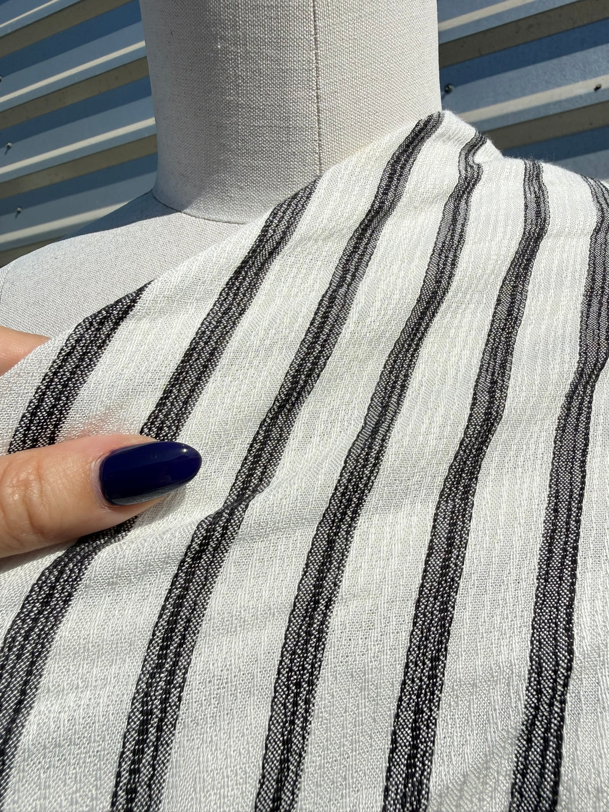 White Black Stripe Rayon Crepe Woven "Rory"