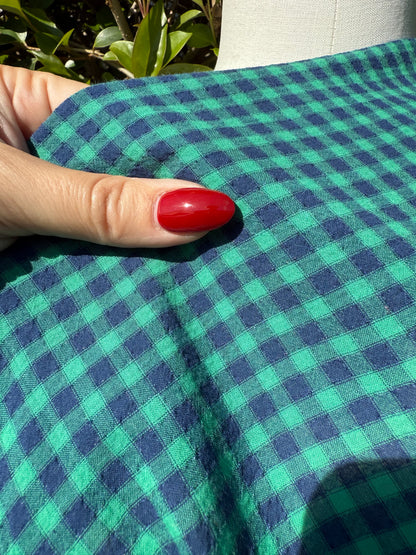 Green Blue Ditsy Gingham Plaid Sheer Cotton Voile "Spinach Farm"