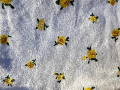 White Yellow Rose Bud Ditsy Floral Print Cotton Jersey Knit “Rose is Awake"