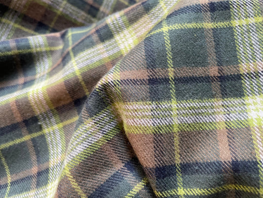 Olive Plaid Grunge Cotton Woven "Travel to Seattle"