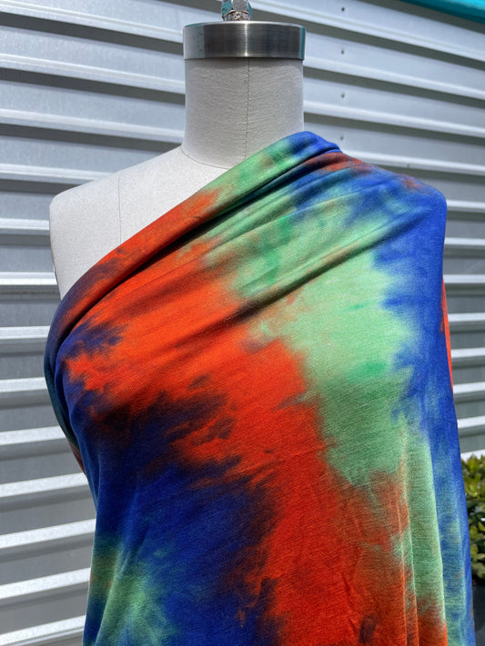 Orange Blue Green Tie Dye Rayon Spandex Jersey “Mood Ring”