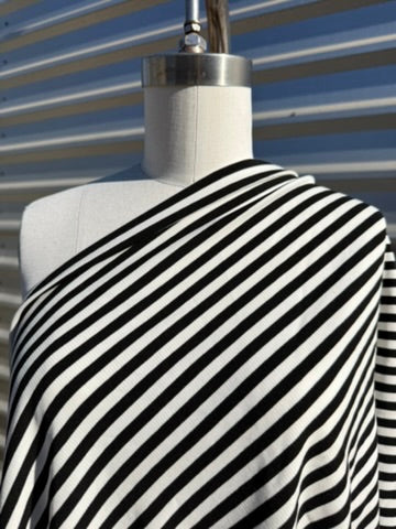 White Black .5" Stripe 2x1 Soft Rayon Spandex Rib Knit "Pirate Life For Me"