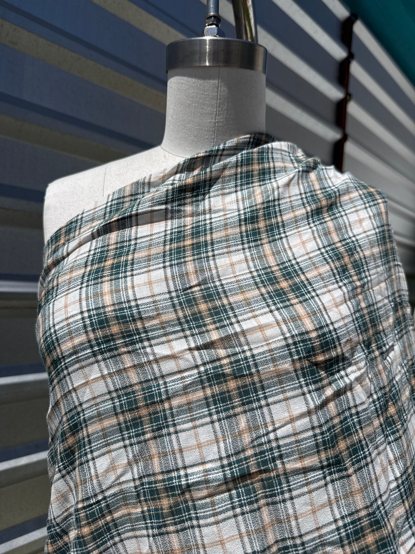 White Green Yellow Threadbare Plaid Cotton Gauze "Mountain Valley”