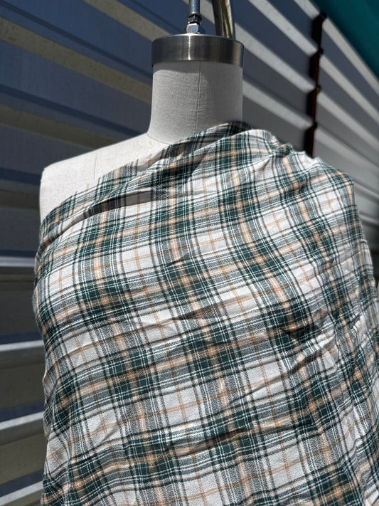 White Green Yellow Threadbare Plaid Cotton Gauze "Mountain Valley”