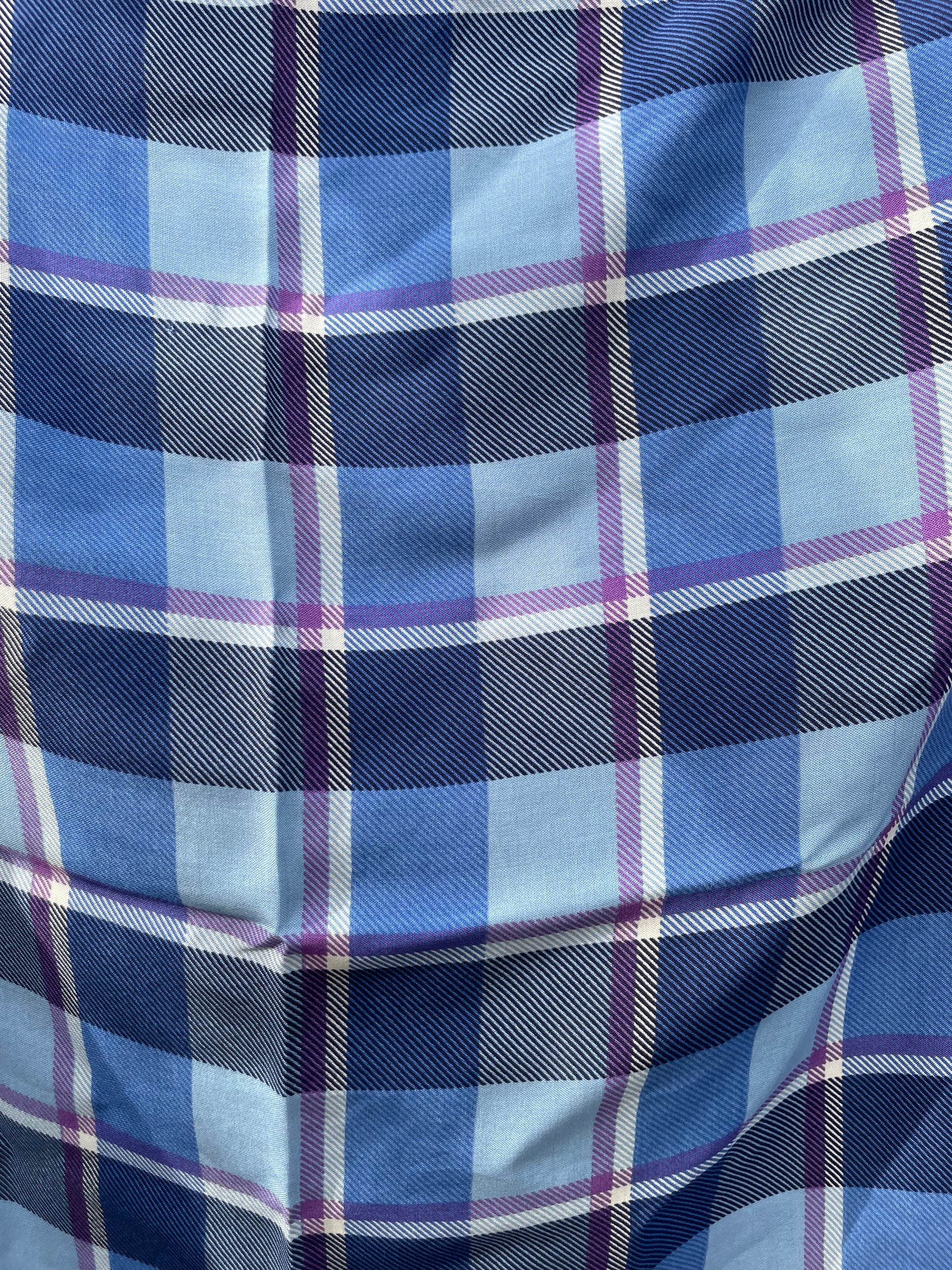 Blue Purple White Plaid Rayon Challis Woven “Heather Weather”