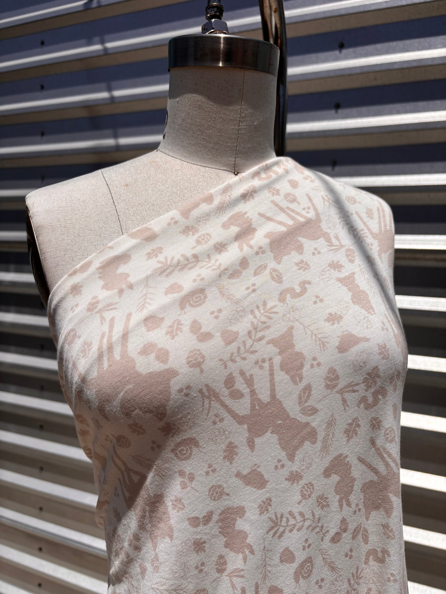 Ivory Deer Cartoon Silhouette Butnout Cotton/ Polyester Jersey "Forest Friends”